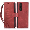 For Sony Xperia 1 V 5G 2023 Orchid Butterfly Embossed Leather Phone Case(Red)