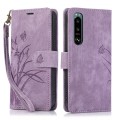 For Sony Xperia 5 IV Orchid Butterfly Embossed Leather Phone Case(Purple)