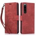 For Sony Xperia 5 IV Orchid Butterfly Embossed Leather Phone Case(Red)