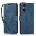 For Sony Xperia 5 V 5G Orchid Butterfly Embossed Leather Phone Case(Blue)