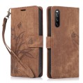 For Sony Xperia 10 III Orchid Butterfly Embossed Leather Phone Case(Brown)