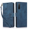 For Sony Xperia 10 V 4G 2023 Orchid Butterfly Embossed Leather Phone Case(Blue)