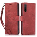 For Sony Xperia 10 V 4G 2023 Orchid Butterfly Embossed Leather Phone Case(Red)