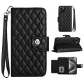 For iPhone 15 Pro Max Rhombic Texture Flip Leather Phone Case with Lanyard(Black)