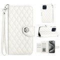 For iPhone 15 Pro Max Rhombic Texture Flip Leather Phone Case with Lanyard(White)