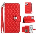 For iPhone 15 Plus Rhombic Texture Flip Leather Phone Case with Lanyard(Red)
