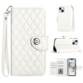 For iPhone 15 Plus Rhombic Texture Flip Leather Phone Case with Lanyard(White)