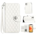 For iPhone 12 / 12 Pro Rhombic Texture Flip Leather Phone Case with Lanyard(White)