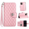 For iPhone 12 Pro Max Rhombic Texture Flip Leather Phone Case with Lanyard(Pink)