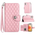 For iPhone 11 Rhombic Texture Flip Leather Phone Case with Lanyard(Pink)