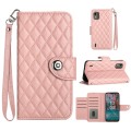 For Nokia C12 Rhombic Texture Flip Leather Phone Case with Lanyard(Coral Pink)