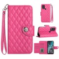 For Nokia C22 Rhombic Texture Flip Leather Phone Case with Lanyard(Rose Red)