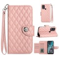 For Nokia C22 Rhombic Texture Flip Leather Phone Case with Lanyard(Coral Pink)