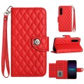For Sony Xperia 1 IV Rhombic Texture Flip Leather Phone Case with Lanyard(Red)