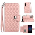 For Sony Xperia 1 IV Rhombic Texture Flip Leather Phone Case with Lanyard(Coral Pink)