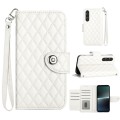 For Sony Xperia 1 V Rhombic Texture Flip Leather Phone Case with Lanyard(White)