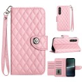 For Sony Xperia 1 V Rhombic Texture Flip Leather Phone Case with Lanyard(Pink)