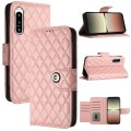 For Sony Xperia 5 IV Rhombic Texture Flip Leather Phone Case with Lanyard(Coral Pink)