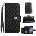 For Sony Xperia 5 V Rhombic Texture Flip Leather Phone Case with Lanyard(Black)