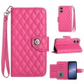 For Sony Xperia 5 V Rhombic Texture Flip Leather Phone Case with Lanyard(Rose Red)