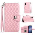 For Sony Xperia 5 V Rhombic Texture Flip Leather Phone Case with Lanyard(Pink)