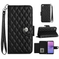 For Sony Xperia 10 V Rhombic Texture Flip Leather Phone Case with Lanyard(Black)