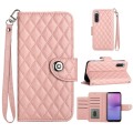 For Sony Xperia 10 V Rhombic Texture Flip Leather Phone Case with Lanyard(Coral Pink)