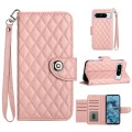 For Google Pixel 8 Pro Rhombic Texture Flip Leather Phone Case with Lanyard(Coral Pink)