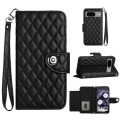 For Google Pixel 8a Rhombic Texture Flip Leather Phone Case with Lanyard(Black)