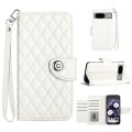 For Google Pixel 8a Rhombic Texture Flip Leather Phone Case with Lanyard(White)