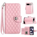 For Google Pixel 8a Rhombic Texture Flip Leather Phone Case with Lanyard(Pink)