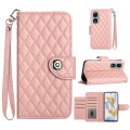 For Honor 90 Rhombic Texture Flip Leather Phone Case with Lanyard(Coral Pink)