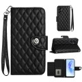 For Honor 90 Lite Rhombic Texture Flip Leather Phone Case with Lanyard(Black)