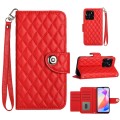 For Honor X6a Rhombic Texture Flip Leather Phone Case with Lanyard(Red)
