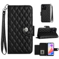 For Honor X6a Rhombic Texture Flip Leather Phone Case with Lanyard(Black)