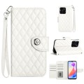For Honor X6a Rhombic Texture Flip Leather Phone Case with Lanyard(White)