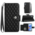 For OPPO A17 Rhombic Texture Flip Leather Phone Case with Lanyard(Black)