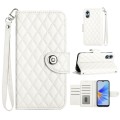 For OPPO A17 Rhombic Texture Flip Leather Phone Case with Lanyard(White)