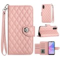 For OPPO A78 5G / A58 5G Rhombic Texture Flip Leather Phone Case with Lanyard(Coral Pink)