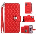 For OPPO Reno10 / Reno10 Pro Global Rhombic Texture Flip Leather Phone Case with Lanyard(Red)
