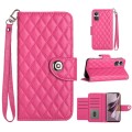For OPPO Reno10 / Reno10 Pro Global Rhombic Texture Flip Leather Phone Case with Lanyard(Rose Red)