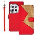 For OnePlus 12 idewei Two-color Splicing Leather Phone Case(Red)
