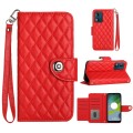 For Motorola Moto E13 Rhombic Texture Flip Leather Phone Case with Lanyard(Red)
