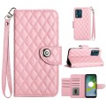 For Motorola Moto E13 Rhombic Texture Flip Leather Phone Case with Lanyard(Pink)