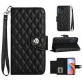 For Motorola Edge+ 2023 Rhombic Texture Flip Leather Phone Case with Lanyard(Black)