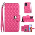 For Motorola Edge+ 2023 Rhombic Texture Flip Leather Phone Case with Lanyard(Rose Red)