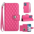 For Motorola Edge 40 Neo Rhombic Texture Flip Leather Phone Case with Lanyard(Rose Red)