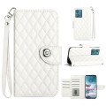 For Motorola Edge 40 Neo Rhombic Texture Flip Leather Phone Case with Lanyard(White)