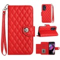 For Motorola Moto G 5G 2022 Rhombic Texture Flip Leather Phone Case with Lanyard(Red)