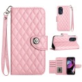For Motorola Moto G 5G 2022 Rhombic Texture Flip Leather Phone Case with Lanyard(Pink)